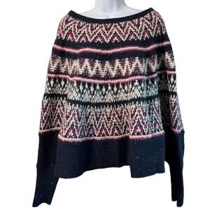 Sleeping on Snow Fair Isle Poncho‎ Sweater M/L Wool Blend Nordic Boho Après Ski